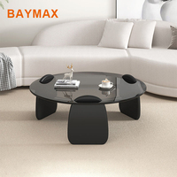 Table basse ronde en verre Laque noire Table d'appoint en bois Mdf pour salon