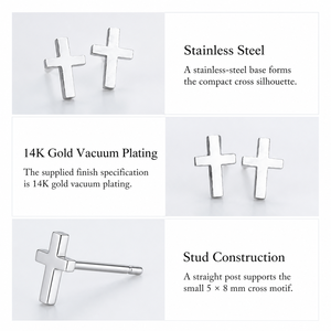 Pendientes de Cruz de Acero Inoxidable con Baño de Oro de 14K, Diseño Minimalista Rectangular de 5 × 8 mm - Product Image 4