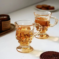 Tasse en verre ambré de 200 ml pour café et lait, réutilisable, style vintage inspiré du cour, gaufrée avec poignée, logo personnalisé, sans couvercle, vente en gros