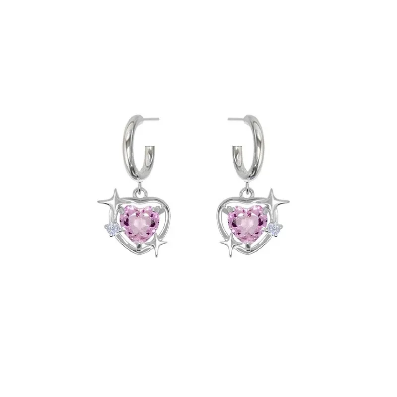 ANENJERY Wholesale Fashion Shiny Couple Jewelry Gift Circle Korean Pink Heart Pendant Earrings