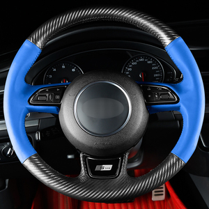 Coprivolante per Auto in Pelle Nera e Fibra di Carbonio per <span class=keywords><strong>Audi</strong></span> <span class=keywords><strong>A1</strong></span> 8X A3 8V <span class=keywords><strong>Sportback</strong></span> A4 B8 Avant A5 8T A6 C7 A7 G8 A8 - Product Image 5