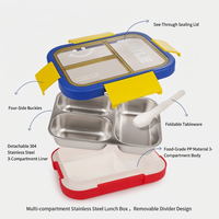 Boîte à lunch bento en acier inoxydable 304, étanche, hermétique, multi-compartiments, récipient alimentaire portable, préparation de repas au bureau, réutilisable