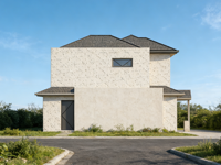 Villa préfabriquée moderne à ossature légère en acier, 2 étages, 157,5 m², construction rapide, résistance aux cyclones, résistance au vent fort, conception sécurisée