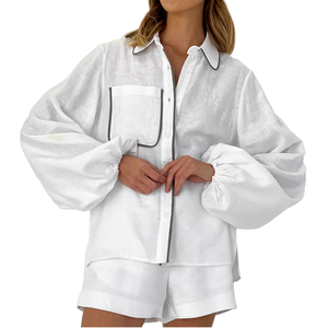 En stock – Ensemble pyjama ample pour femme 100 % coton respirant, idéal pour la maison et les loisirs décontractés - Product Image 1