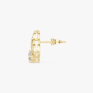 Boucles d'oreilles clous en or jaune 14 carats avec feuilles florales et diamants de laboratoire - Product Image 3