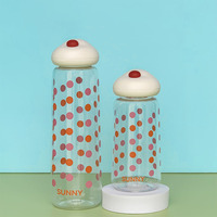 Bouteille d'eau en verre transparente avec couvercle en forme de champignon mignon, mini-gobelet créatif à imprimé dessin animé, bouteille portable