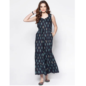 Combinaison bleue imprimée de meilleure qualité pour femmes, coupe ajustée, coton spandex direct Bangladesh, tailles mixtes pour l'été, vêtements pour filles - Product Image 4