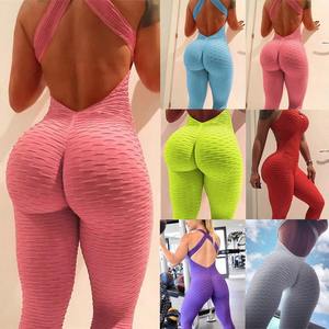 Custom New Women's Solid Color Sexy Backless Yoga Sports <b>Fitness</b> Pants Buttock <b>Jumpsuit</b> - Product Image 2