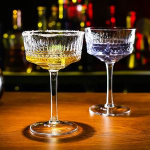 Vintage Long Stem Embossed Texture <strong>Martini</strong> <strong>Glass</strong> Cup Coupe Cocktail Goblets - Product Image 2