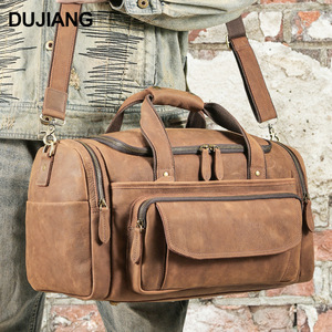 Dujiang Genuine Leather Travel Duffel <b>Bag</b> 20L <b>Large</b> Capacity Men's <b>Shoulder</b> <b>Bag</b> For Leisure Travel - Product Image 1