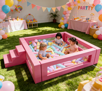 Piscine à balles rose vif avec escaliers et fenêtres transparentes, aire de jeux intérieure commerciale en mousse pour tout-petits, location pour fêtes