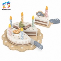 Ensemble de gâteau d'anniversaire rose pastel en bois avec tranches à découper, décorations arc-en-ciel et cygne, bougies amovibles et spatule à gâteau W10B601