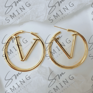 Anting-anting desainer berlapis emas 18k mewah, populer, terkenal, berlian besar, huruf, lingkaran 5cm, anting-anting <span class=keywords><strong>CC</strong></span> vintage, perhiasan wanita - Product Image 2