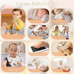 Panier cadeau de naissance 2024 avec couverture, hochet pour bébé, jouet éléphant, chaussettes – Vente en gros usine – Coffret cadeau nouveau-né pour bébés filles et garçons - Product Image 5