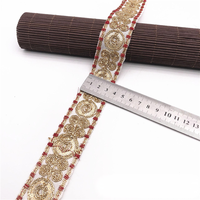 Ruban de dentelle vintage étroit en stock, bordure florale tressée, fil doré, broderie de paillettes, ruban biais, style ethnique