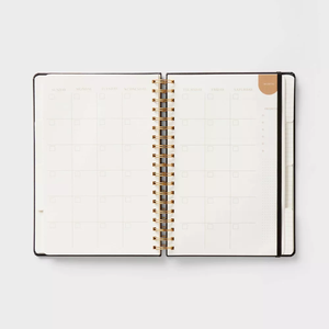 Impresión de logotipo personalizado planificador de alambre doble cuero negro estampado en oro A5 Juego de Cuaderno banda elástica encuadernación de hojas sueltas encuadernado en espiral - Product Image 3