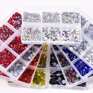 Grosir 6-Grid Kotak Kaca Belakang Datar Memperbaiki Panas Kaca Kristal Berlian Imitasi Nail Art Diy Aksesoris Pakaian