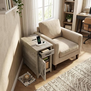 Mesa <span class=keywords><strong>de</strong></span> <span class=keywords><strong>Noche</strong></span> Estrecha <span class=keywords><strong>de</strong></span> Estilo Moderno con Estación <span class=keywords><strong>de</strong></span> Carga, Mesita <span class=keywords><strong>de</strong></span> <span class=keywords><strong>Noche</strong></span> con Cajón para Organizador <span class=keywords><strong>de</strong></span> Dormitorio <span class=keywords><strong>y</strong></span> Mesa Auxiliar <span class=keywords><strong>de</strong></span> Sofá - Product Image 2