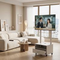 Stand TV Mobile Bermotor dengan Kabinet, Panel Sentuh Dua Kolom, dan Remote Control, Troli TV Elektrik untuk Smart TV 65-100 Inch