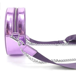 Borsa a tracolla circolare <span class=keywords><strong>viola</strong></span> lucida personalizzata da donna, portafoglio in pelle artificiale, tracolla larga - Product Image 5