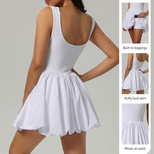 فستان تنس نسائي بقطعة واحدة برقبة مربعة مع حمالة صدر مدمجة وجيوب للشورت مقاس كبير للرياضة والاستخدام اليومي - Product Image 4