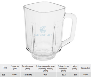 Jarra de <span class=keywords><strong>Vidrio</strong></span> Transparente de Tamaño <span class=keywords><strong>Universal</strong></span> 305, Compatible con la Mayoría de las Licuadoras Estándar para Preparar Smoothies y Jugos - Product Image 3