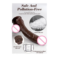 Dildo de Silicona Negro Realista al Tacto con Potente Ventosa, Pene Grande y Grueso para Masturbación Femenina