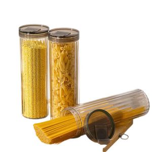 Round Airtight Container For Grains And Cereals Cylinder Translucent Gray Flip Top Lid Kitchen Food Storage Box - Product Image 5