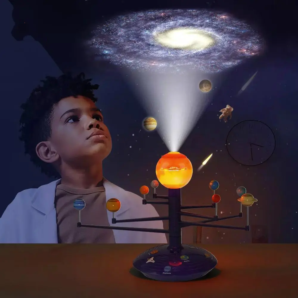 Планетарный проектор на солнечной батарее, ночное освещение, проекционная лампа со звездой для детей, подарок на день рождения, обучающие игрушки