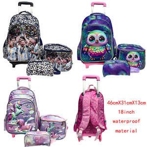 Factory-Direct Ready Stock Elementary School Students Trolley Backpack <strong>Lunch</strong> Bag Pencil Case Three-Piece <strong>Set</strong>; Cute Owl Design - Product Image 1