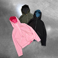 Veste coupe-vent à capuche personnalisée, veste double face pour homme, doublure à carreaux, poche zippée, streetwear, vêtement d'extérieur, fabricant OEM