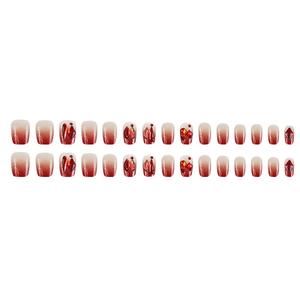 OEM Kit de nail art rouge dégradé 3D de haute qualité, nouvelle arrivée, design carré, en acrylique fait main, avec strass à presser pour les doigts - Product Image 2