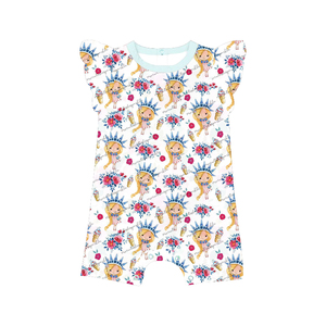 Ropa Infantil para el 4 de Julio, Ropa de Bebé de Alta Calidad, Mono con Mangas con Volantes y Estampado Floral, Venta al por Mayor - Product Image 4