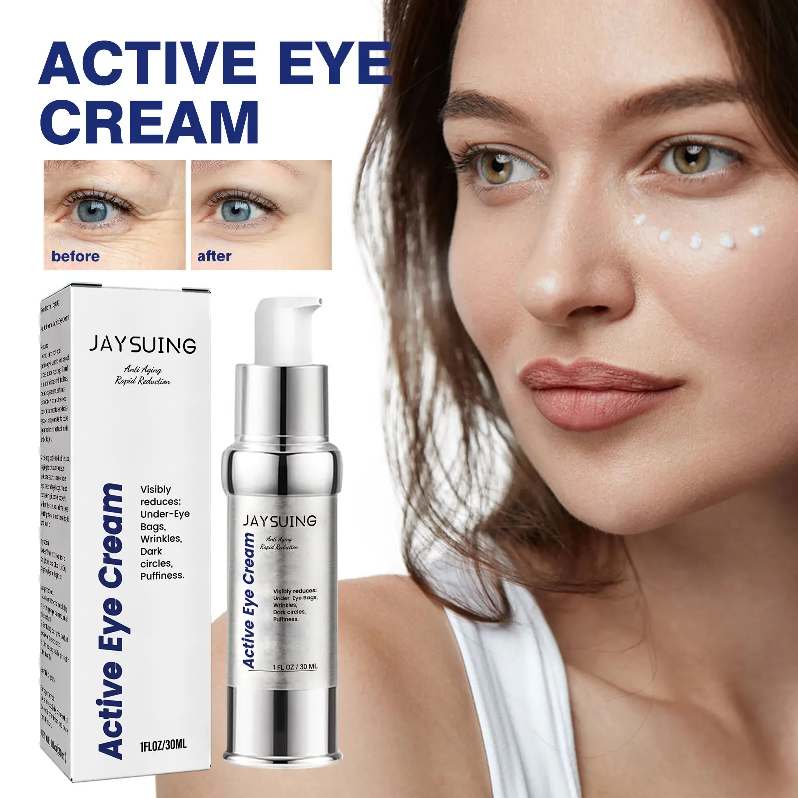 Jaysuing OEM Anti-aging rapid reduction under eye cream instantly reduces wrinkles dark circles eye bags removeal eye cream