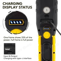 Lampe de travail LED rechargeable ultra-mince 900 lumens avec base magnétique pour atelier, réparation automobile, camping extérieur, éclairage d'urgence, indice de protection IP44, intensité réglable