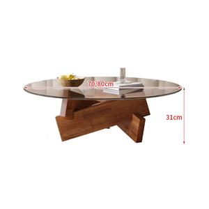 Table basse ronde moderne pour salon, table basse en bois massif avec plateau en verre noir, petite table basse - Product Image 6