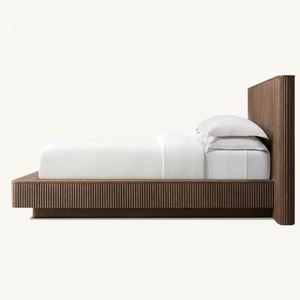 Muebles de Dormitorio de Madera de Roble Macizo Personalizados, Cama de Madera con Panel Extendido para Casa u Hotel - Product Image 5