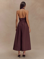 Robe longue personnalisée Printemps 2026, style licou, dos nu, épaules dénudées, col cranté, OEM/ODM par une usine de vêtements chinoise