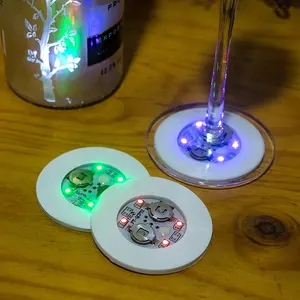 LED Stickers Drinking Coasters Lighting up Flash Cup Mat for Beer Wine Glass Beverage Mat Light up Bar Opp Bag Party Decoration
