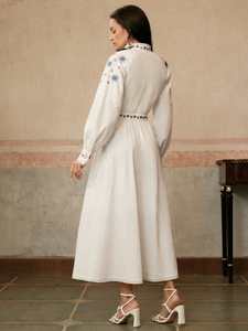 Robe ukrainienne pour femmes en coton blanc décontractée à manches courtes à col haut longueur longue été brodée tissée broderie machine 2025 - Product Image 2