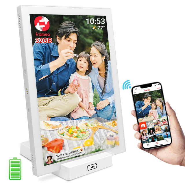White Color Battery Charged WiFi Digital Photo Frame 1280*800 Resolution with 32GB Storage WiFi Photo Frame