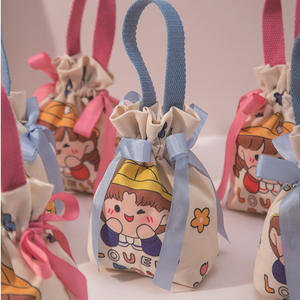 Tas Goodie Desain Kartun Kanvas Biru Pink dengan Tali Serut dan Pegangan untuk Pesta Ulang Tahun & Baby Shower untuk Anak-Anak - Product Image 6