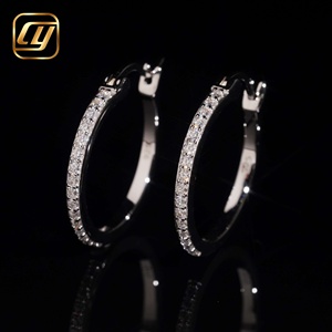 Ensemble de 2 paires de boucles d'oreilles en argent sterling S925 avec moissanite, clous solitaires ronds et boucles d'oreilles créoles demi-pavées, bijoux en diamant VVS - Product Image 2
