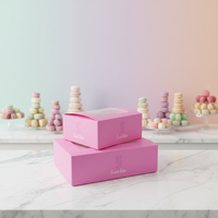 Boîte en papier pliable tendance Macaron avec fenêtre, écologique, avec laminage mat et revêtement UV pour gâteaux et desserts