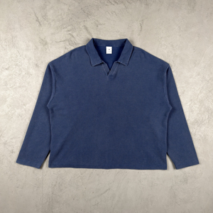 <span class=keywords><strong>Polo</strong></span> a Collo Alto Blu Navy Lavato, in Cotone di Alta Qualità, Vestibilità Ampia con Spalle Cadenti, Personalizzabile con Logo, <span class=keywords><strong>Felpa</strong></span> Sportiva alla Moda - Product Image 3