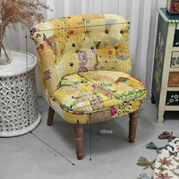 Großhandel Balkon-Loungesessel Kantha Patchwork Sessel Boho Einzelsofa Outdoor Relax Baumwollstoff Holzbeine OEM ODM