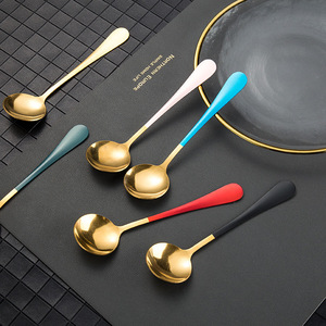 Cuillère tendance en acier inoxydable à tête ronde, cuillères à dîner coréennes, cuillère à dessert et à soupe haut de gamme pour hôtels de luxe et usage domestique - Product Image 3