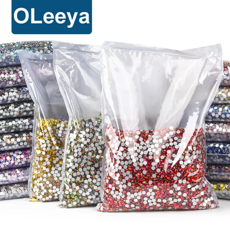 Oleeya fábrica personalizada embalaje a granel cristal parte posterior plana cristal no caliente fijar diamantes de imitación 14400 Uds para decoraciones de Vasos