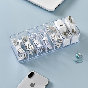 Plastic Transparent Cable Storage Box Portable Clear Acrylic Rectangle Data Line Organizer Management With Lid