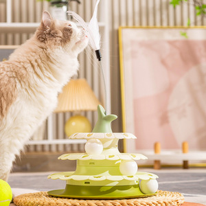 Hagou Pet <b>Cat</b> Spinner Three Tiered <b>Interactive</b> <b>Toy</b> With Feather Teaser For <b>Cats</b> Boredom Buster - Product Image 3